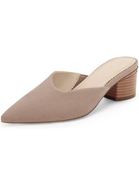 🆕 Womens Beige Shoes Suede Pointed Toe Chunky Block Low Heel Mule Pumps